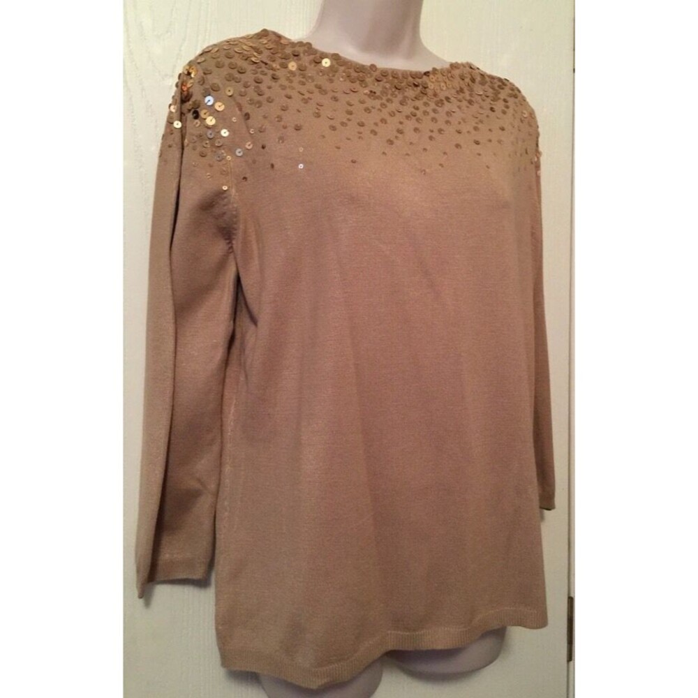 Ruby Rd. Sweater Brown Gold Sequin - image 3